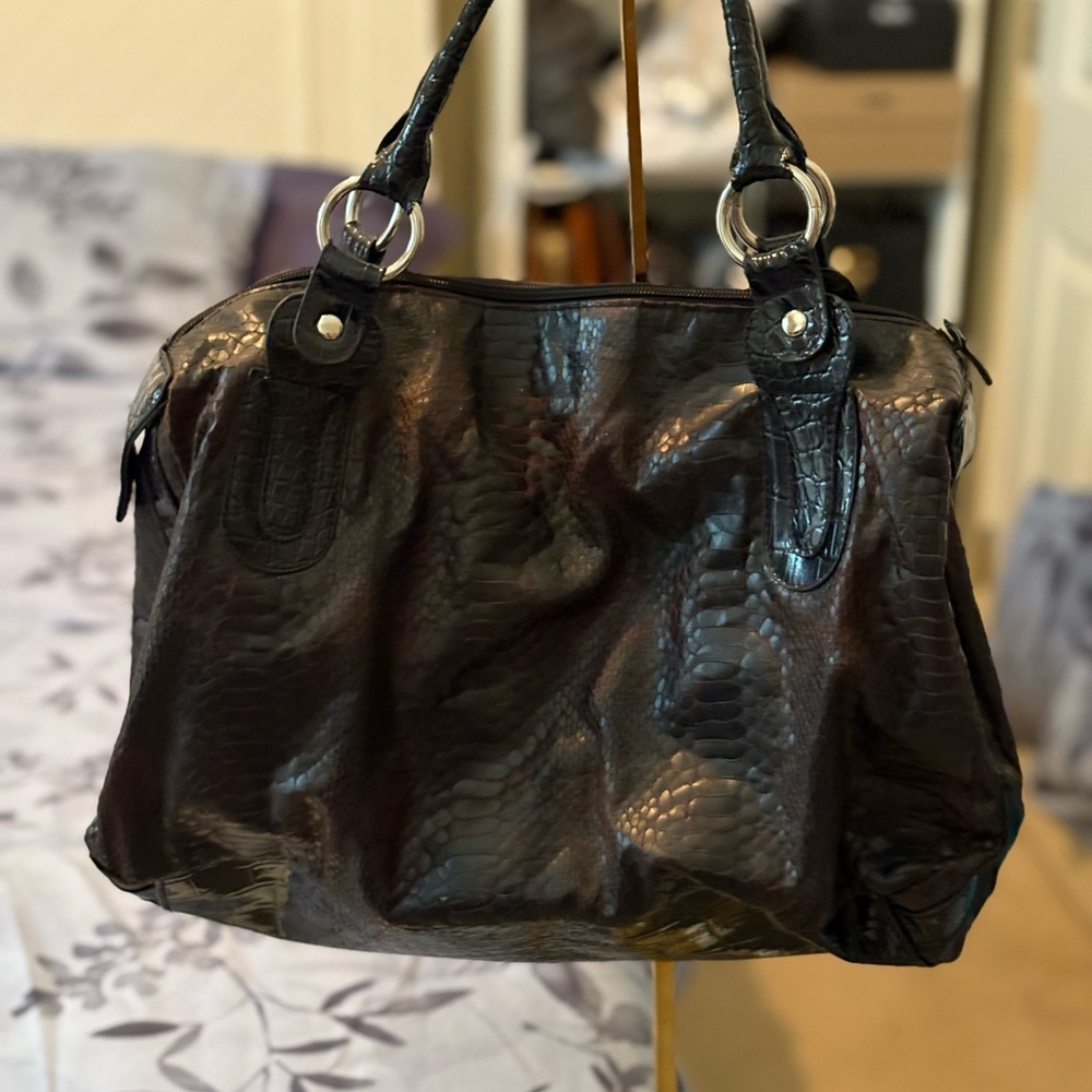 Source Unknown Black Croc-Embossed Women's Hobo Bag